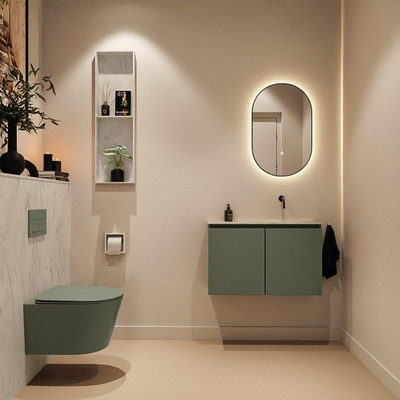 MONDIAZ TURE-DLUX Meuble WC 80 cm Army. Lavabo EDEN Opalo position droite. Sans trou de robinet.
