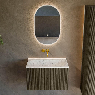 Mondiaz KURVE-DLUX Badkamermeubelset - 70x46x40cm - 1 lade - wastafel solid surface - midden - zonder kraangat - Shadow