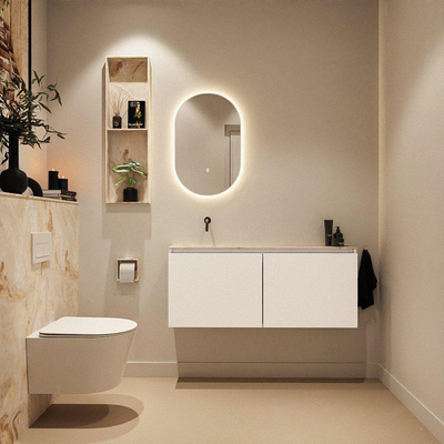 MONDIAZ TURE-DLUX Meuble toilette - 120cm - Talc - EDEN - vasque Frappe - position gauche - sans trou de robinet