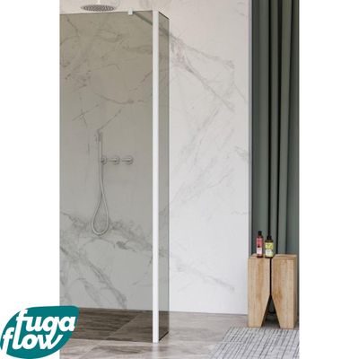 FugaFlow Eccelente Vetro Paroi latérale - 50x200cm - verre fumé - 8mm - avec profilé d'angle - Blanc mat