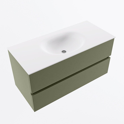 Mondiaz VICA Ensemble meuble de salle de bains - 100cm - army - 2 tiroirs - Lavabo MOON - milieu - sans trou de robinet - couleur talc - Version XL 60cm de hauteur