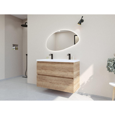 HR Infinity XXL ensemble de meubles de salle de bain 3d 100 cm 1 lavabo en céramique djazz blanc 2 trous de robinet 2 tiroirs chêne français