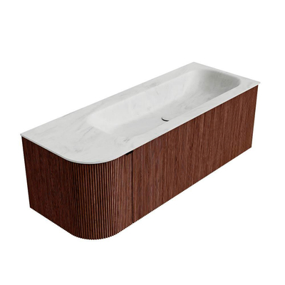 Mondiaz KURVE-DLUX Badkamermeubelset - 125x46x40cm - 1 lade - 1 deur - wastafel solid surface - rechts - 1 kraangat - Ruby