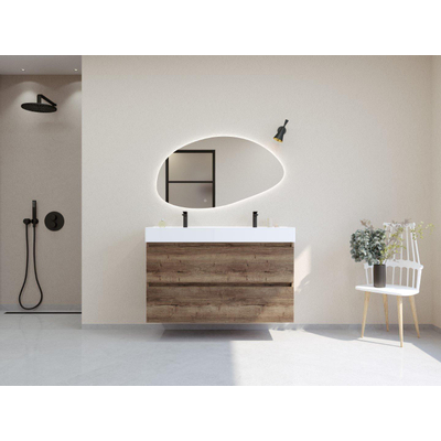 H&R Badmeubelen Infinity XXL 3D Badkamermeubelset - 120 cm - 1 keramische wasbak kube wit - 2 kraangaten - 2 lades - charleston