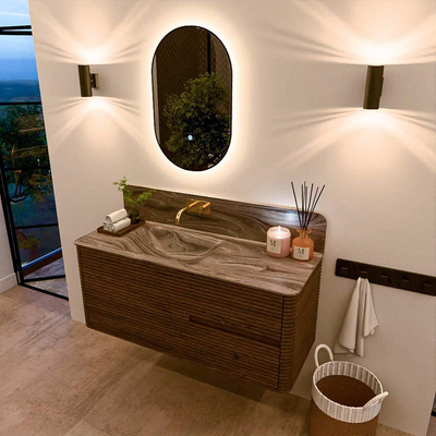 Mondiaz CIRO-DLUX Meuble de salle de bains ensemble - 120x45x50cm - Plan-vasque solid surface Sombra - 1 lavabo à gauche - sans trous de robinet - 2 tiroirs - Dusk