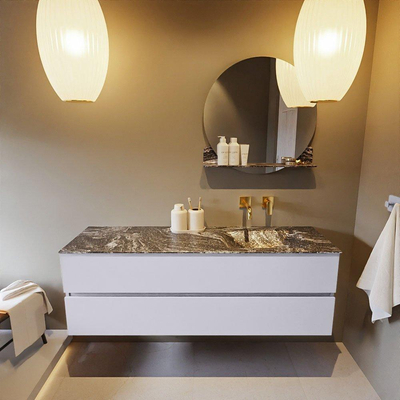 Mondiaz VICA-DLUX ensemble de meuble de salle de bain - 150cm - meuble sous-vasque cale - 2 tiroirs - lavabo encastré cloud droite - sans trous de robinet - version haute de 60cm - lave