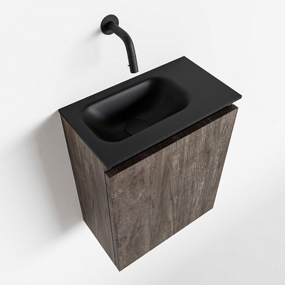 MONDIAZ TURE Toiletmeubel 40x23x50cm met 0 kraangaten 1 deuren dark brown mat Wastafel Eden links Solid Surface Zwart