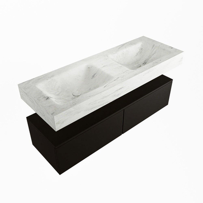 Mondiaz ALAN-DLUX Ensemble de meuble - 130cm - meuble Urban mat - 2 tiroirs - Lavabo Cloud Opalo suspendu - vasque Gauche et droite - 2 trous de robinet