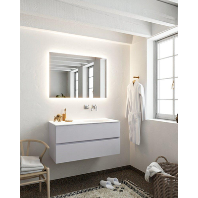 Mondiaz VICA ensemble de meuble de salle de bain - 100cm - meuble sous-vasque cale - 2 tiroirs - lavabo moon droite - sans trou de robinet XL version 60cm haut