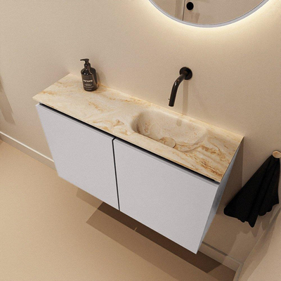 MONDIAZ TURE-DLUX Meuble toilette - 80cm - Cale - EDEN - vasque Frappe - position droite - sans trou de robinet