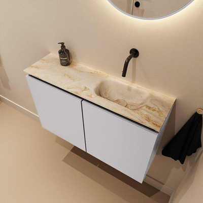 MONDIAZ TURE-DLUX meuble WC 80cm Cale. EDEN vasque Frappe position à droite. Sans trou de robinet.