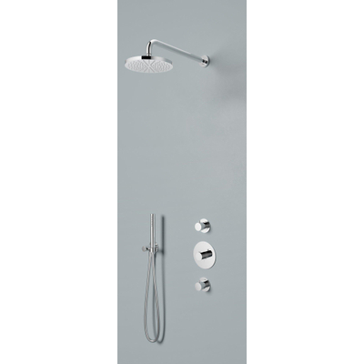 Hotbath Buddy IBS1 Ensemble de douche pluie - 2 robinets d'arrêt - bras mural 35 cm - douche de tête ronde 20 cm - douchette barre - chrome