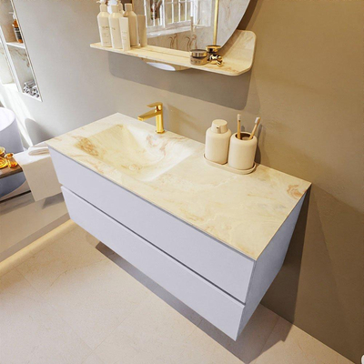 Mondiaz VICA-DLUX Ensemble de meuble de salle de bain - 110cm - meuble sous-vasque cale - 2 tiroirs - lavabo encastré cloud gauche - 1 trou de robinet - version haute de 60cm - frape