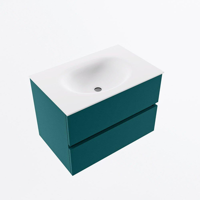 Mondiaz VICA Ensemble de meuble de salle de bain - 70cm - meuble sous-vasque smag - 2 tiroirs - lavabo moon milieu - sans trous de robinet - version haute de 60cm - talc