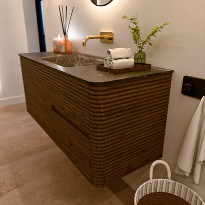 Mondiaz CIRO-DLUX Ensemble meuble de salle de bains - 120x45x50cm - lavabo solid surface Lava - 1 vasque centrale - sans trous de robinet - 2 tiroirs - Dusk