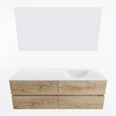 MONDIAZ VICA Badkamermeubelset - 140cm - onderkast washed oak - 4 lades - wastafel cloud rechts - zonder kraangaten - kleur talc - LED spiegel - XL versie 60cm hoog