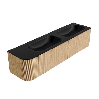 MONDIAZ KURVE meuble de salle de bains 175 cm avec module 25 L couleur chêne avec 2 tiroirs et 1 porte. Lavabo BIG SMALL double / droit sans trou de robinet Urban.