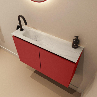 MONDIAZ TURE-DLUX Meuble de toilettes 80 cm Fire. EDEN lavabo Opalo position gauche. Avec 1 trou de robinet.