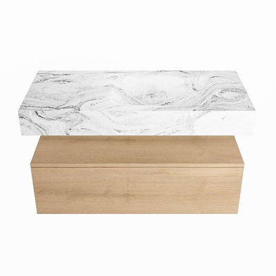 MONDIAZ ALAN - DLUX Ensemble de meubles de salle de bains - 100cm - meuble bas - chêne délavé - 1 tiroir - lavabo suspendu - vasque à droite - 0 trous de robinet - Glace