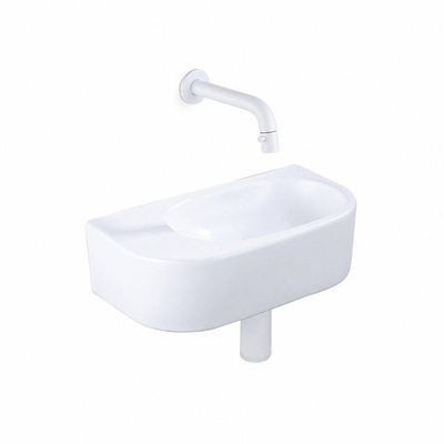 QeramiQ Fuente fonteinset – halfrond – 40x21.5x12 cm – keramiek wit mat – zonder kraangat – mat witte kraan