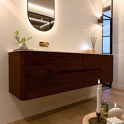 Mondiaz CIRO-DLUX Badkamermeubelset - 180x45x50cm - Solid surface wastafel Ostra - 1 wasbak Links - zonder kraangaten - 4 lades - Ruby