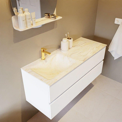 Mondiaz VICA-DLUX ensemble de meuble de salle de bain - 120cm - meuble sous lavabo talc - 4 tiroirs - lavabo encastré cloud gauche - 1 trou de robinet - version haute de 60cm - ostra