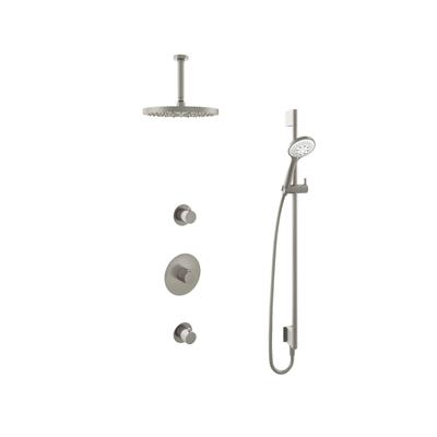 Hotbath Buddy IBS Ensemble de douche pluie - bras de plafond 15cm - tête de douche ronde 30cm - douchette à main 3 jets - barre de douche - nickel brossé
