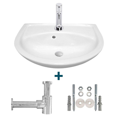 Nemo Start Star ensemble lave-mains 45x33cm avec trop-plein incluant siphon et robinet eau froide 14cm porcelaine blanc