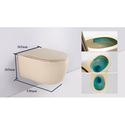 QeramiQ Dely Swirl WC suspendu - 36.5x53cm - à fond creux - sans bride - avec abattant slim - beige