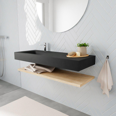 MONDIAZ ALAN 120cm - Ensemble meuble de salle de bains - tablette - chêne blanchi - lavabo suspendu - vasque à gauche - 1 trou de robinet - urban