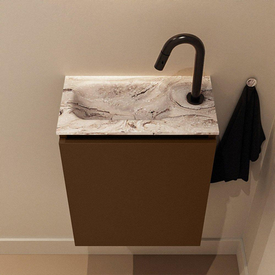 MONDIAZ TURE-DLUX Meuble de toilettes 40 cm Rust. EDEN lavabo Glace position gauche. Avec 1 trou de robinet.