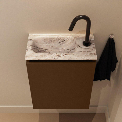 MONDIAZ TURE-DLUX Meuble toilette - 40cm - Rust - EDEN - vasque Glace - position gauche - 1 trou de robinet