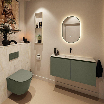 MONDIAZ TURE-DLUX Meuble WC 100 cm Army. Lavabo EDEN Ostra position milieu. Sans trou de robinet.