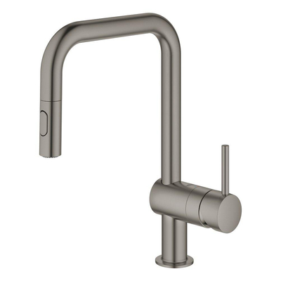 Grohe Minta Keukenkraan - hoog - draaibare/uittrekbare u uitloop - 2 straalsoorten - brushed hard graphite (antraciet)