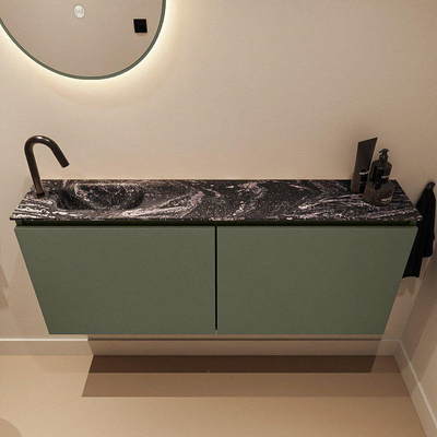 MONDIAZ TURE-DLUX Meuble de toilettes 120cm Army. Lavabo EDEN Lava position gauche. Avec 1 trou de robinet.