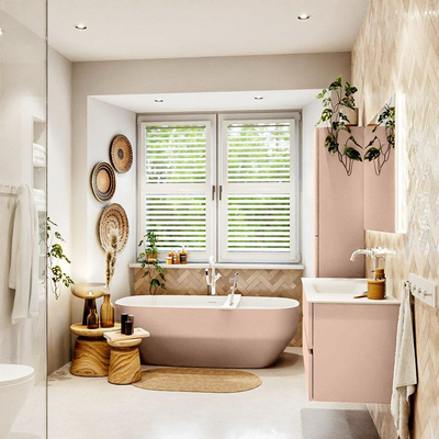 MONDIAZ VICA Ensemble meuble de salle de bains - 110cm - sous-meuble rosee - 2 tiroirs - lavabo cloud central - 1 trou de robinet - version haute 60cm - talc