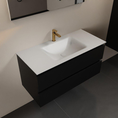 Mondiaz Aivy badmeubelset - 100x45x50cm - 1 kraangat - 1 wasbak talc Solid surface - Midden - 2 lades - Met spiegel - MDF Urban