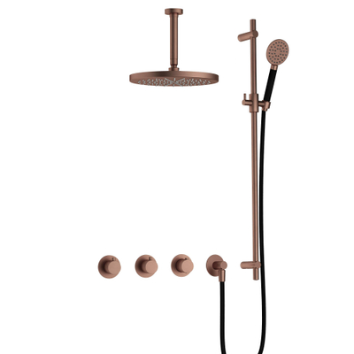 Hotbath Cobber IBS70 Regendoucheset - inbouw - 15cm plafondarm - 30cm ronde hoofddouche - ronde handdouche - glijstang - PVD - koper geborsteld