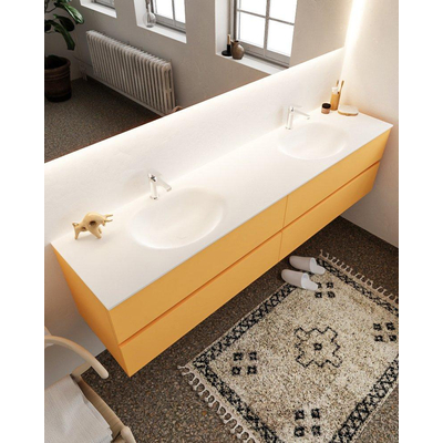 Mondiaz VICA ensemble de meuble de salle de bain - 200cm - meuble sous-vasque ocre - 4 tiroirs - lavabo moon double - 2 trous de robinet - version XL 60cm de haut