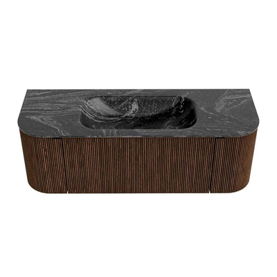 MONDIAZ KURVE-DLUX meuble de salle de bains 130 cm avec module 25 Len R couleur Walnut avec 1 tiroir et 2 portes. Vasque BIG SMALL centrale sans trou de robinet couleur Lava.