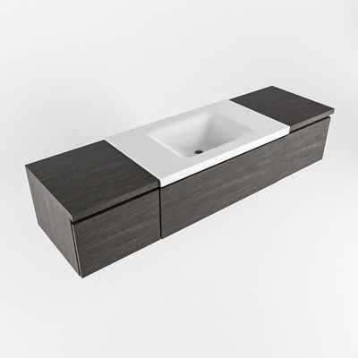 MONDIAZ BUKLA meuble de salle de bains 160 cm avec module 40 couleur Dark Brown avec 3 tiroirs. Lavabo CLOUD central 1 trou de robinet couleur Talc.