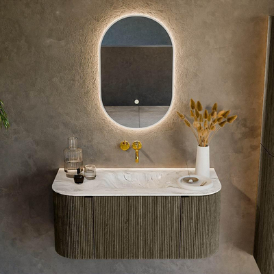 Mondiaz KURVE-DLUX Badkamermeubelset - 100x46x40cm - 1 lade - 2 deuren - wastafel solid surface - midden - zonder kraangat - Shadow