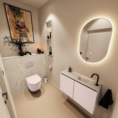 MONDIAZ TURE-DLUX Meuble toilette - 80cm - Rosee - EDEN - vasque Ostra - position droite - 1 trou de robinet