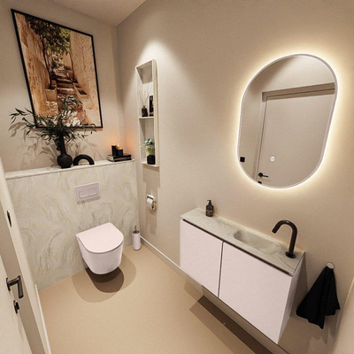 MONDIAZ TURE-DLUX Meuble WC 80cm Rosee. EDEN lavabo Ostra position droite. Avec 1 trou de robinet.