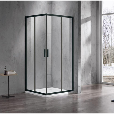 Marenza Casus Cabine de douche - 80x80x200cm - entrée d'angle - verre clair - profilé - noir mat
