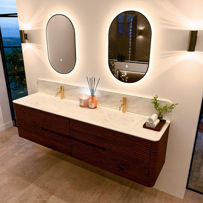 Mondiaz CIRO-DLUX Badkamermeubelset - 190x45x50cm - Solid surface wastafel Opalo - 2 wasbak Dubbel - 2 kraangaten - 4 lades - Ruby