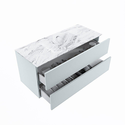 MONDIAZ VICA-DLUX Ensemble meuble de salle de bains - 110cm - meuble bas clay - 2 tiroirs - lavabo encastré cloud centré - sans trous de robinetterie - version haute 60cm - glace