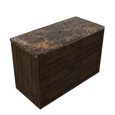 Saniclass Holz Frame Ensemble meuble de salle de bains - 100x45x63cm - Plan de travail en pierre naturelle Noche dark emperador - 1 trou de robinet - 2 tiroirs - chêne charcoal mat (bois)