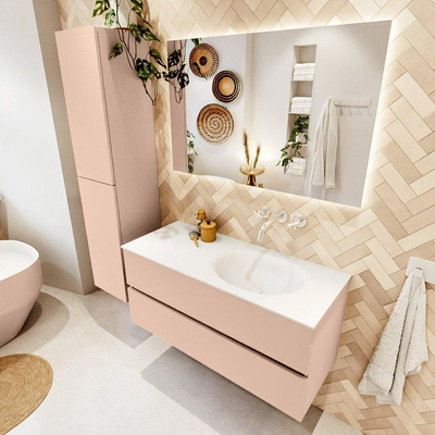 MONDIAZ VICA Ensemble meuble de salle de bains - 110cm - meuble sous-vasque rosee - 2 tiroirs - lavabo moon à droite - sans trous de robinet - version haute 60cm - talc