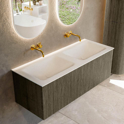 Mondiaz KURVE Ensemble de meuble de salle de bains - 120x46x40cm - 1 tiroir - vasque solid surface - double - sans trou de robinet - Shadow